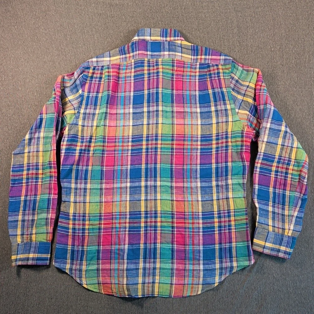 POLO RALPH LAUREN‎ Shirt Mens Large Sea Soft LINEN Plaid Button Up Long Sleeve